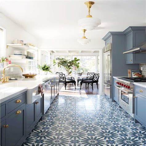 Choosing and buying kitchen floor tile is challenging. Alhambra 8" x 8"Handmade Cement Tile in Navy Blue/Gray ...