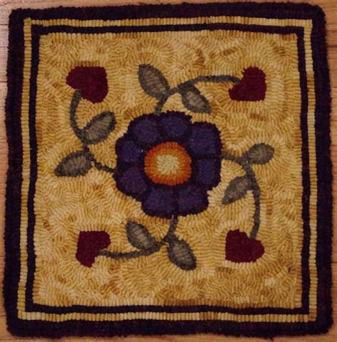 Primitive Rug Hooking Kit Hooked Hearts And Flower Linen Wool Etsy