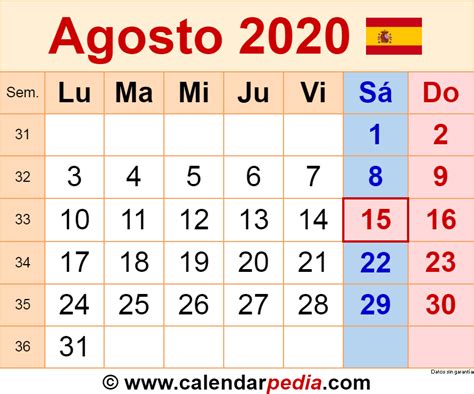 Calendario Agosto 2020 En Word Excel Y Pdf Calendarpedia Gambaran