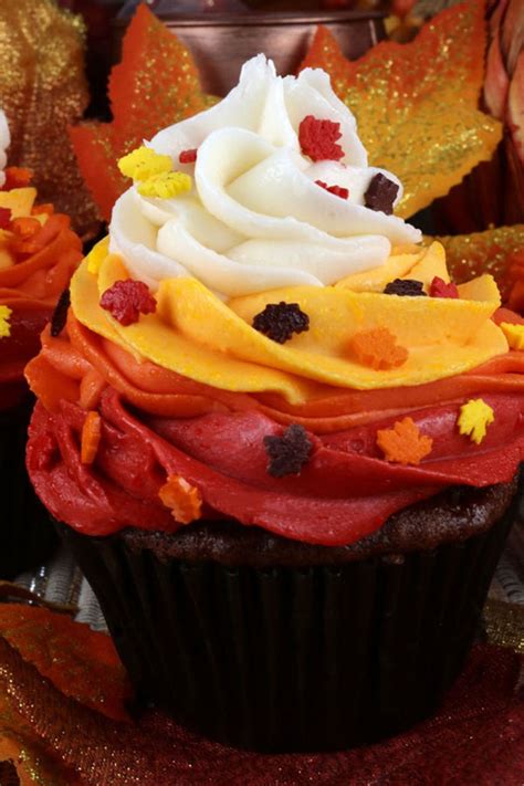 A tray full of cupcakes frosted red, yellow, and. 12 Easy Thanksgiving Cupcakes - Cute Decorating Ideas and Recipes for Thanksgiving Cupcakes