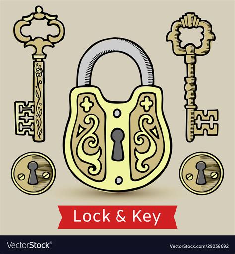 Vintage Keys Lock And Keyholes Isolated Royalty Free Vector