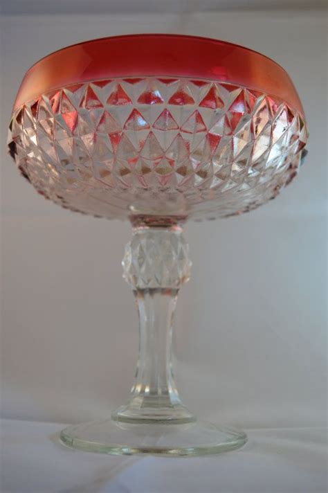 Vintage Indiana Glass Co Diamond Point Ruby Flash Band Goblet Etsy Indiana Glass Diamond