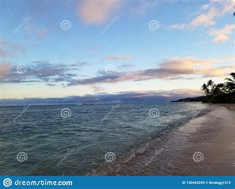 Sandy Shoreline Of Hunakai Beach In Kahala At Dusk Stock Image Image