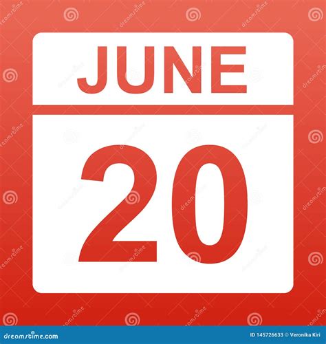 June 20 Day On The Calendar Stock Vector Illustration Of