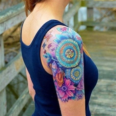 Unique Shoulder Tattoos For Women Colorful Unique Flower
