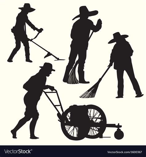 Silhouette People Gardening Royalty Free Vector Image