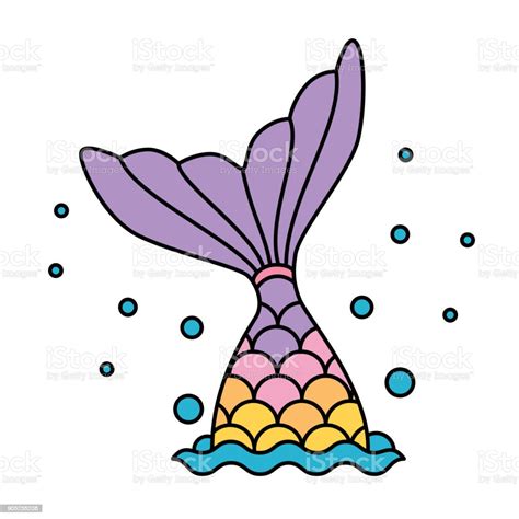 Mermaid Tail Regenbogen Pastell Bunt Wasserblasen Springen Stock Vektor