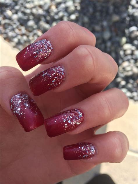 deep red gel acrylics  sparkles nails gel acrylic red longnails darkred maroon