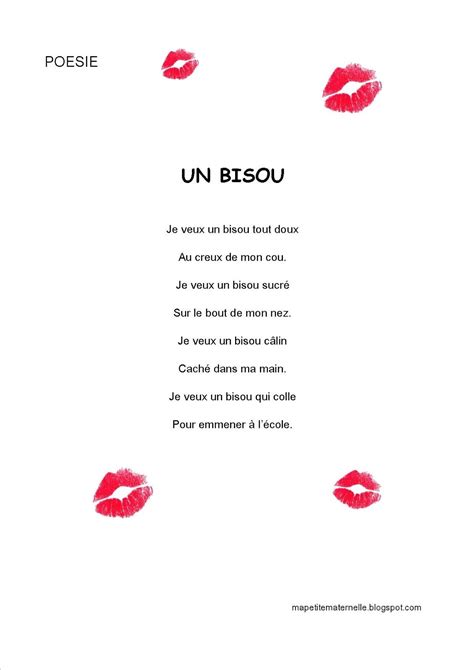 Comptine 9 Un Bisou French Poems French Language Lessons Learn French