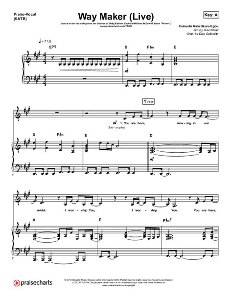 Way Maker Live Sheet Music Pdf Sounds Of Unity Darlene Zschech William Mcdowell Revere