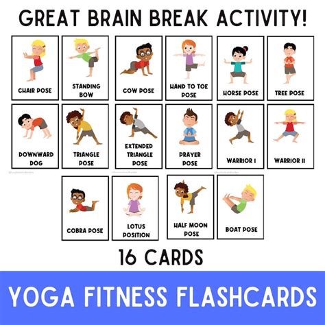 Yoga Fitness Flashcards Kids Exercises Flash Cards For Etsy