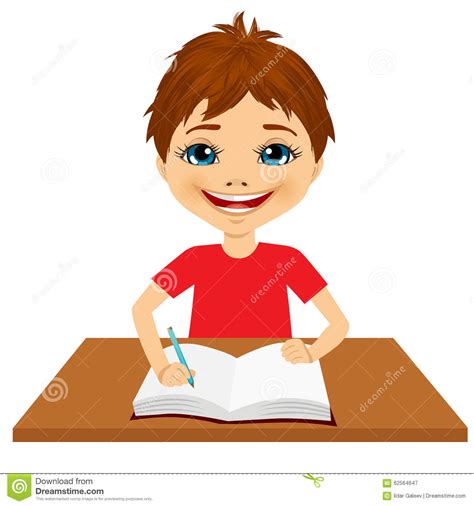 Teen Student Boy Sitting At His School Desk Cartoon Vector