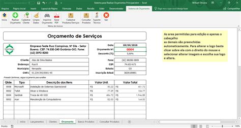 Planilha Excel Para Gerar Orçamentos E Relatórios Diário Excel