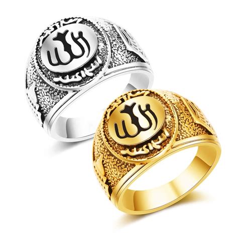 Muslim Rings For Men Stainless Steel Antique Silver Gold Color Islam