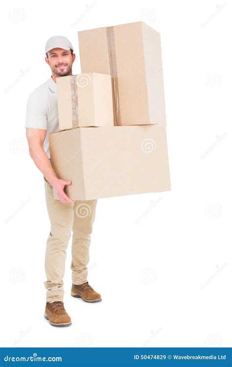 Delivery Man Carrying Cardboard Boxes Stock Image Image Of Male