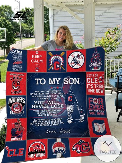 Cleveland Indians To My Son Love Dad Quilt Blanket Tagotee