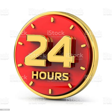 Golden 24 Hours On Red Background 24 Hrs Gold 3d Illustration Stock