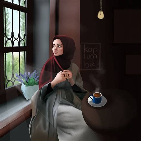 Huzur Kapalı Kız Çizimi Anime Hijab Girl tesettür niqap Çizim Çizimler İslami sanat