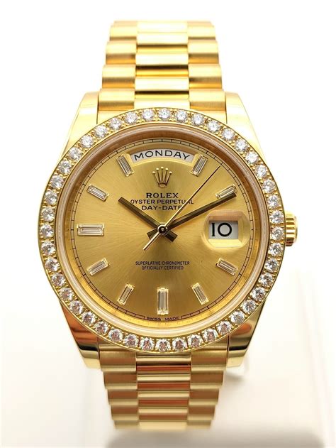 Rolex Day Date 40 18ct Yellow Gold Baguette Diamond Dial Custom