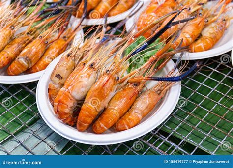 Grilled Shrimps Of Seafood Street Food Of Thailand Stock Image Image