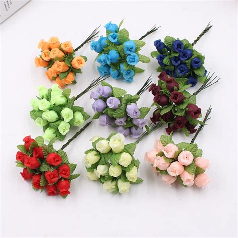 12pcs 2cm Handmade Mini Silk Rose Bouquet Artificial
