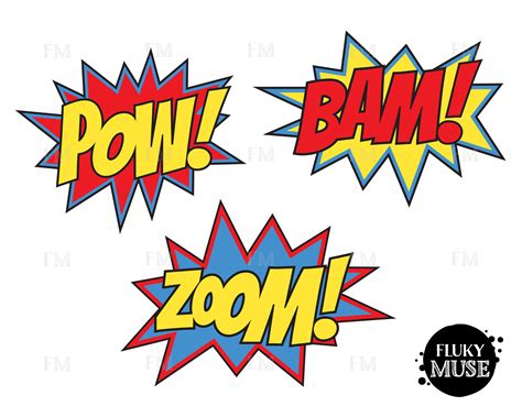 Comic Book Word Set Svg Pow Bam Zoom Svg Superhero Clipart Etsy