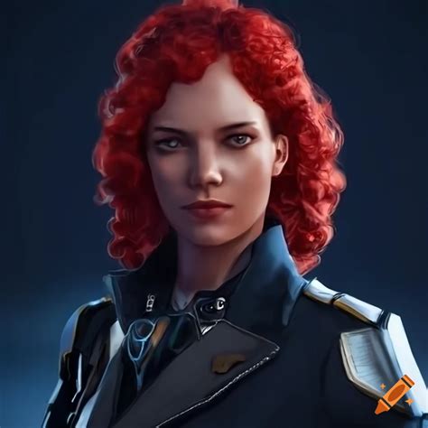 Sci Fi Navy Officer With Red Curly Hair In Armor