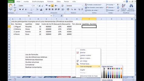 Uso de formulas, concatenar datos y comentarios en Excel 2010 - YouTube