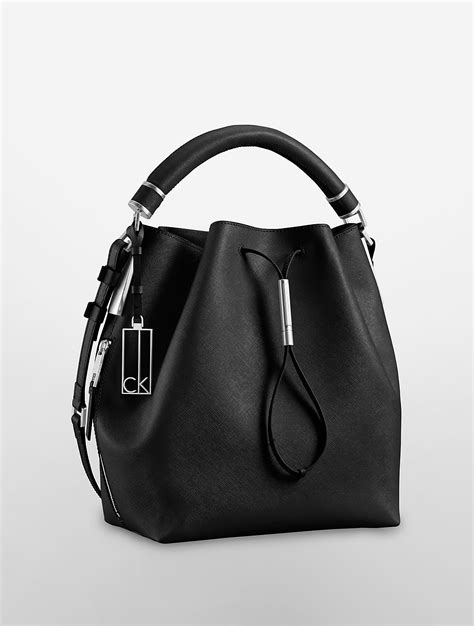 Calvin Klein Galey Saffiano Leather Convertible Drawstring Bucket Bag