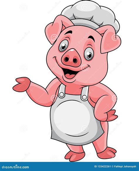 Cartoon Happy Pig Chef Presenting Stock Vector Illustration Of
