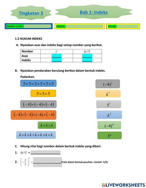 Latihan Indeks Tingkatan 3 Pdf  Soalan Latih Tubi Matematik Tingkatan