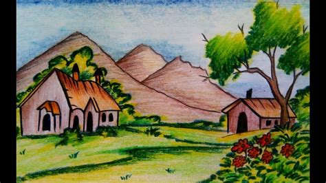 How To Draw A Beautiful Village Scenery Drawing Step By Step With