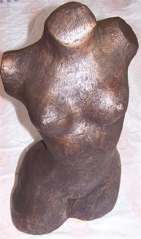 Female Torso Bust Fiberglass Sculpture W Bronze Color Patina By