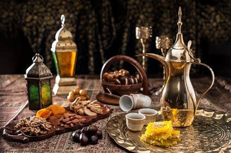 Traditional Arabian Coffee Nuts And Sweets Served To Guest At Majlis