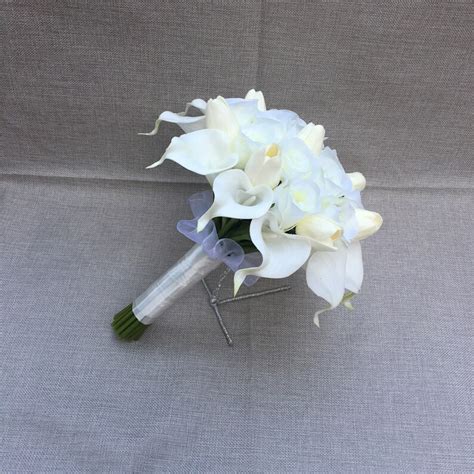 White Bridal Bouquet White Calla Lilly Bouquet Silk Rose Etsy