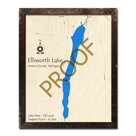 Ellsworth Lake Mi 3d Wood Topo Map