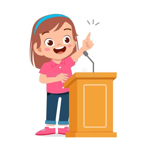 Happy Cute Kid Girl Speech On Podium Stock Vector Illustration Of