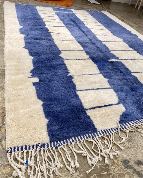 Beni Ourain Rug Berber Rug Blue White Beni Ourain Moroccan Area Rug