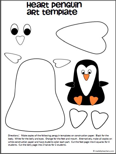 Free Penguin Art Template Heart Shape Made By Teachers