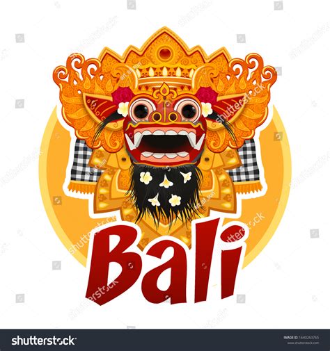 Traditional Balinese Barong Mask Illustration Red Stock Vector Royalty