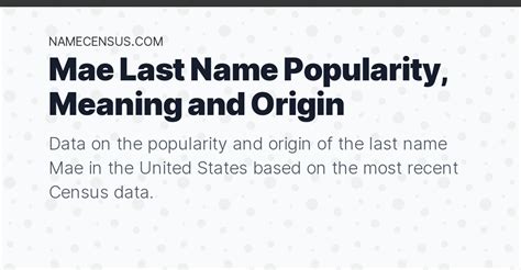 Mae Last Name Popularity Meaning And Origin