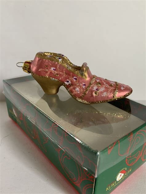 Kurt Adler Blown Glass Shoe Ornament Slipper Victorian Pink Glitter 4” High Heel Ebay