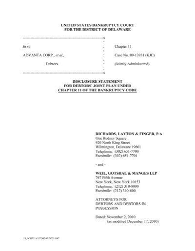 United States Bankruptcy Court For The Advanta Corp