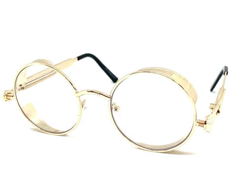 Neu Herren Edel Elegant Retro Stil Klarglas Brillen Rund Rotgold Rahmen