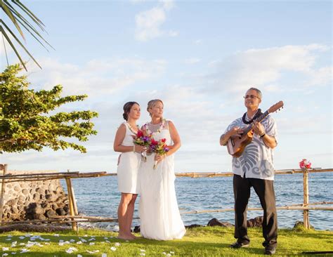 Lesbian Beach Wedding In Maui Hawaii Ukulele Player Sings Somewhere
