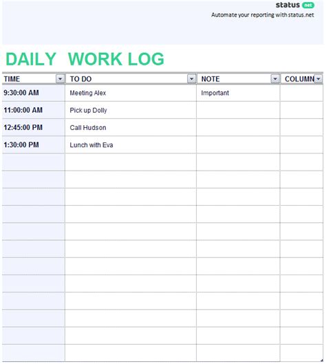 Printable Daily Work Log Template Printable Templates Free