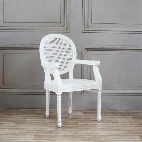 French Chateau White Rattan Dining Bedroom Arm Chair Furniture La