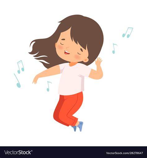 Cute Brunette Girl Singing And Dancing Adorable Vector Image