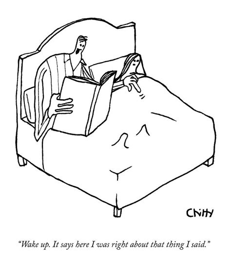 A Man Reading A Book Nudges His Wife In Bed Drawing By Tom Chitty Fine Art America