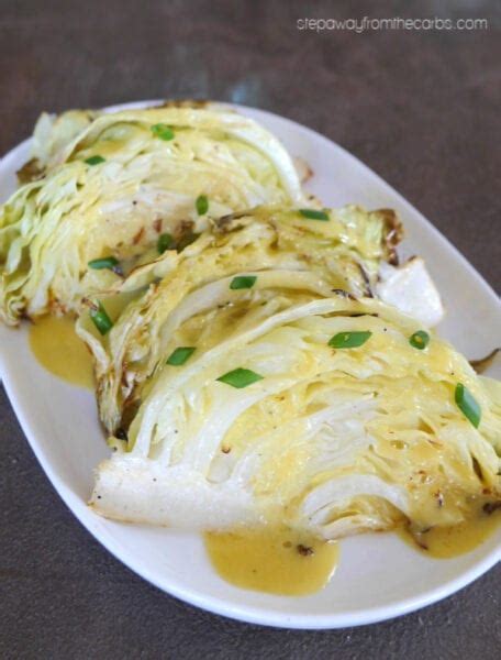 Arrange the cabbage wedges in the baking dish, then scatter the carrots and onions around the cabbage. Roasted Cabbage Wedges with Mustard Butter Sauce - low ...